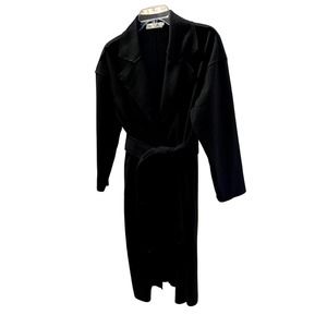 Black felt notch collar duster with tie, NWOT, sz XL, unlined, raw seam style